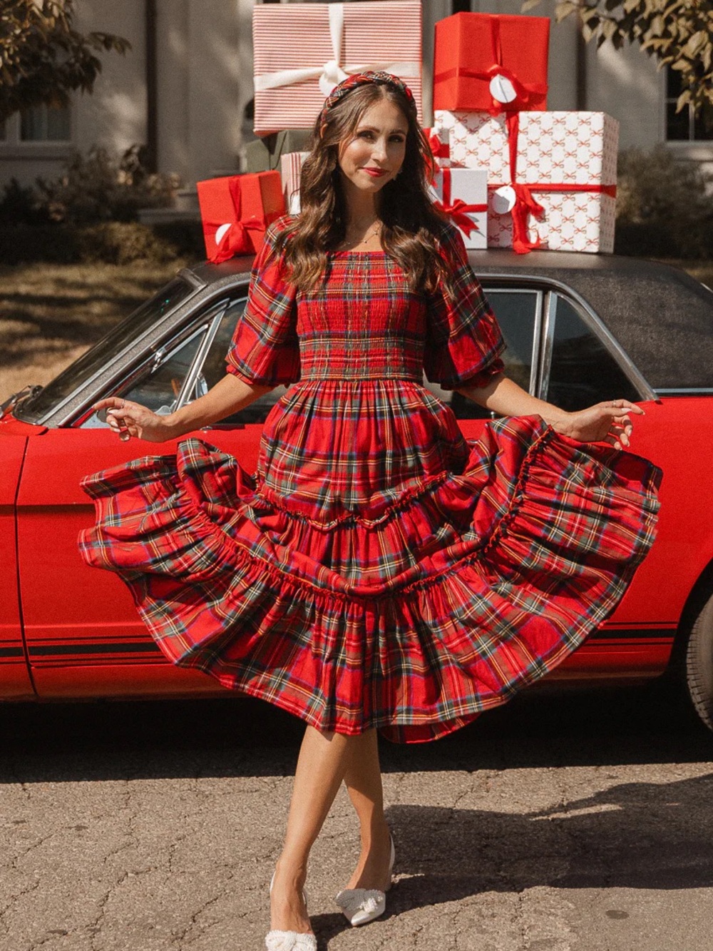 Ivy City Co Madeline Dress in Holiday Plaid Red Midi XS - Picture 12 of 12